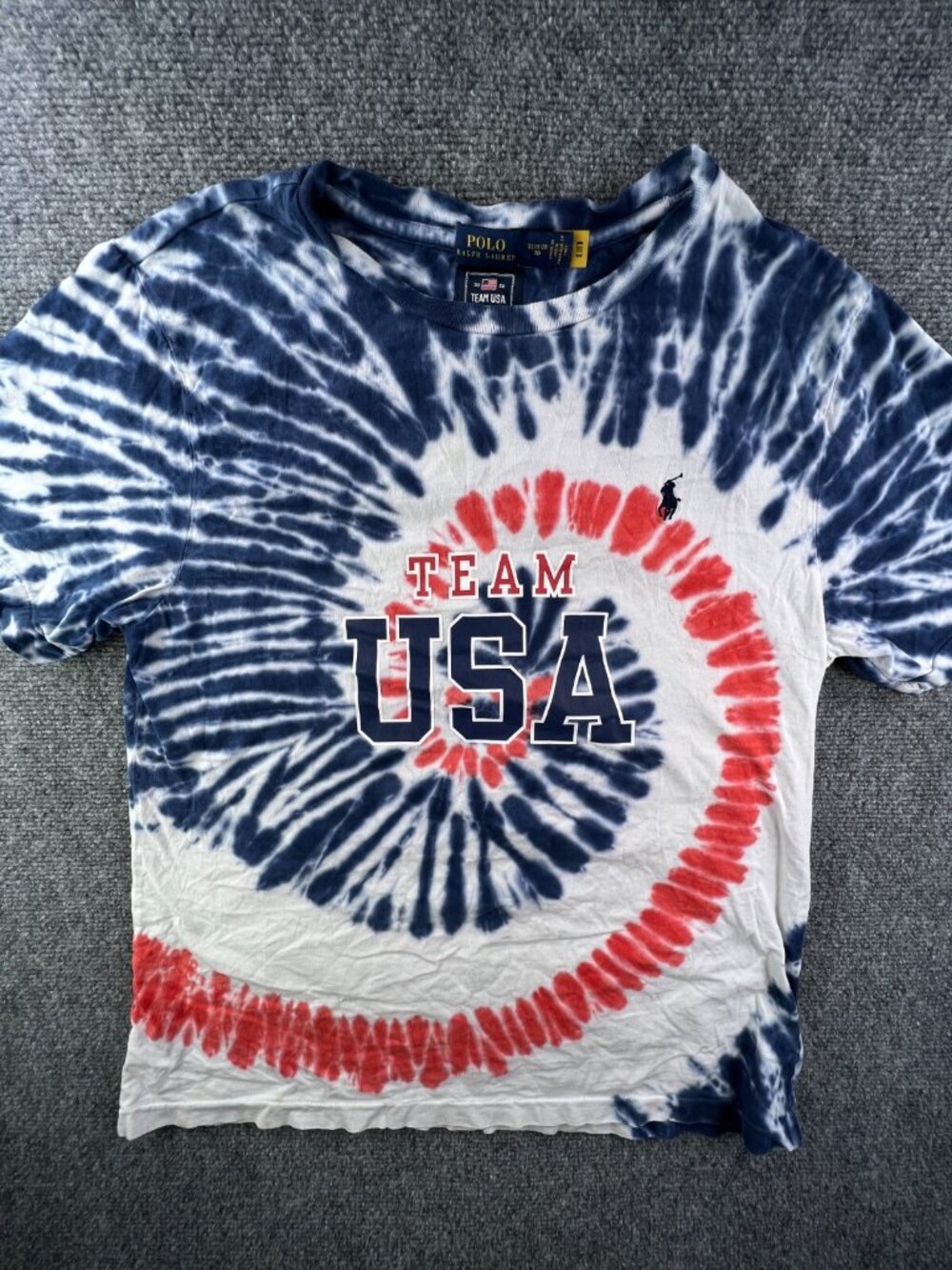 Polo Ralph Lauren Boy’s XL 18-20 Tie Dye Red White Blue USA Olympics 2020 Tee